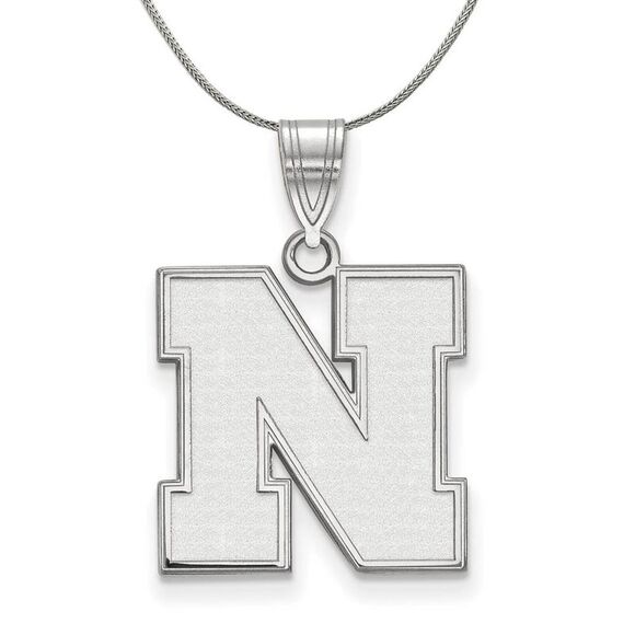 Sterling Silver U. of Nebraska Medium Initial N Necklace - 24 Inch